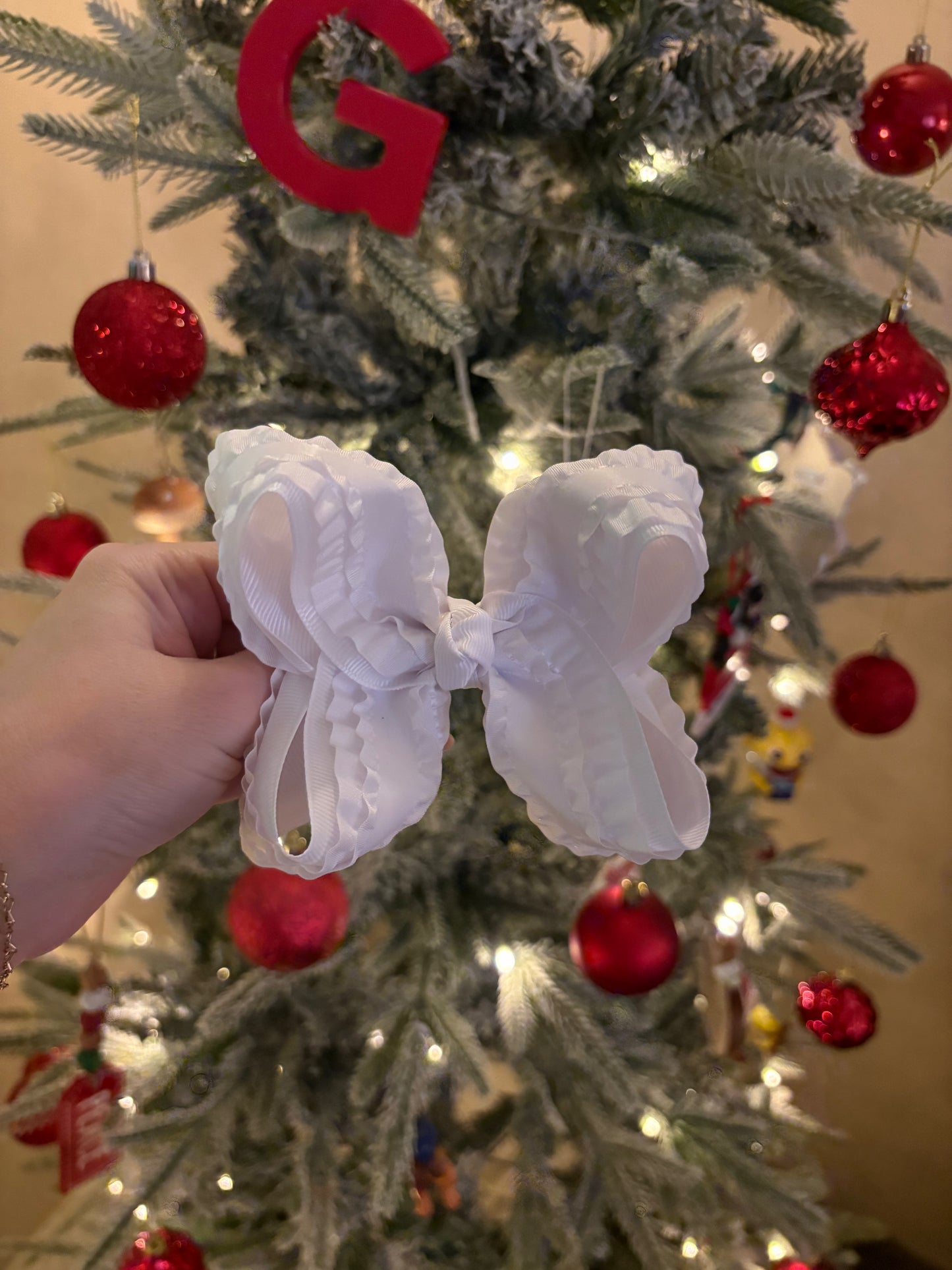 White Ruffle Boutique Bow - 5 inches