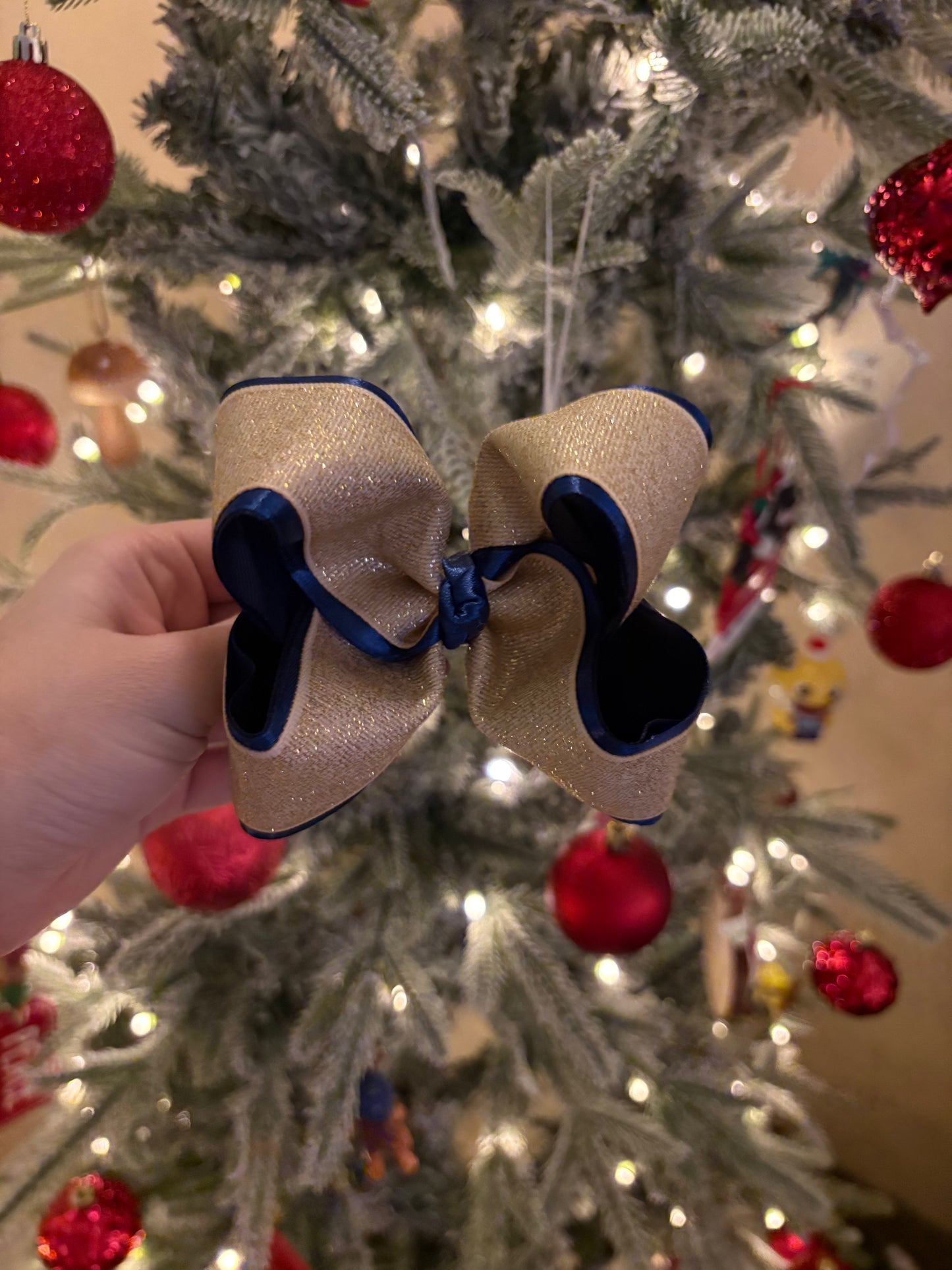 Blue & Gold Boutique Bow - 4 inches