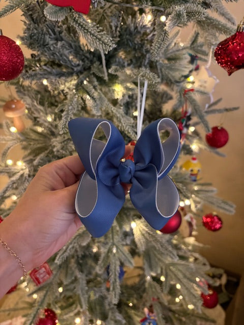 Dusty Blue & White Boutique Bow - 4 inches
