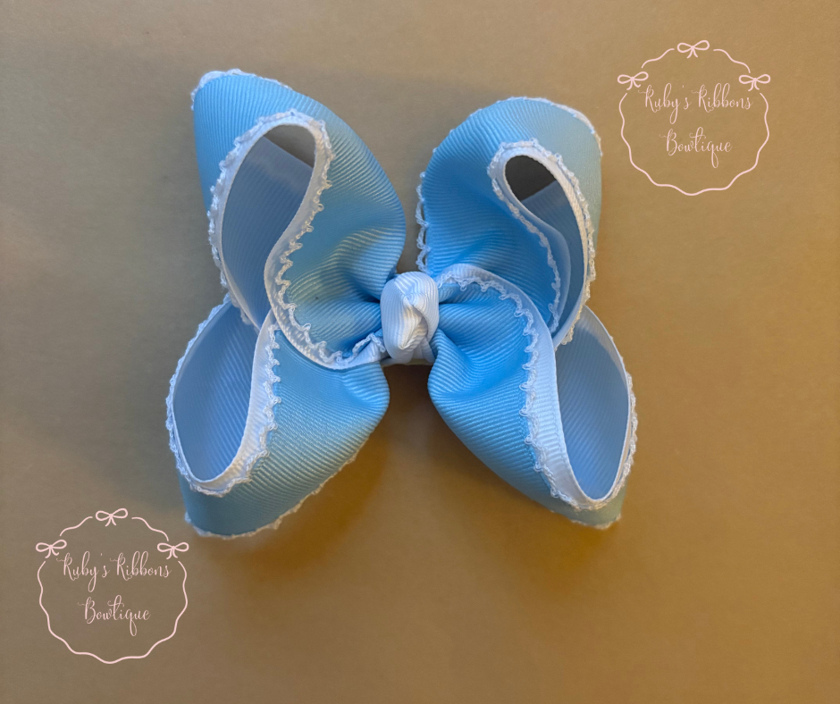 White & Blue Moonstitch Boutique Bow