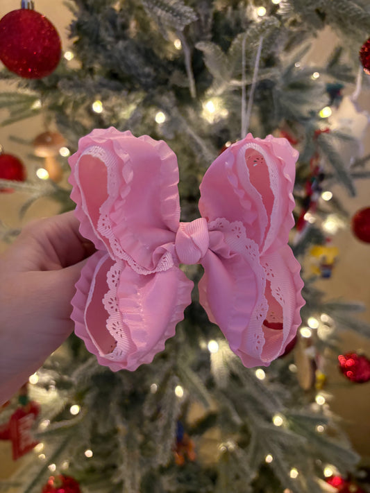Pink Ruffle Boutique Bow - 4 inches