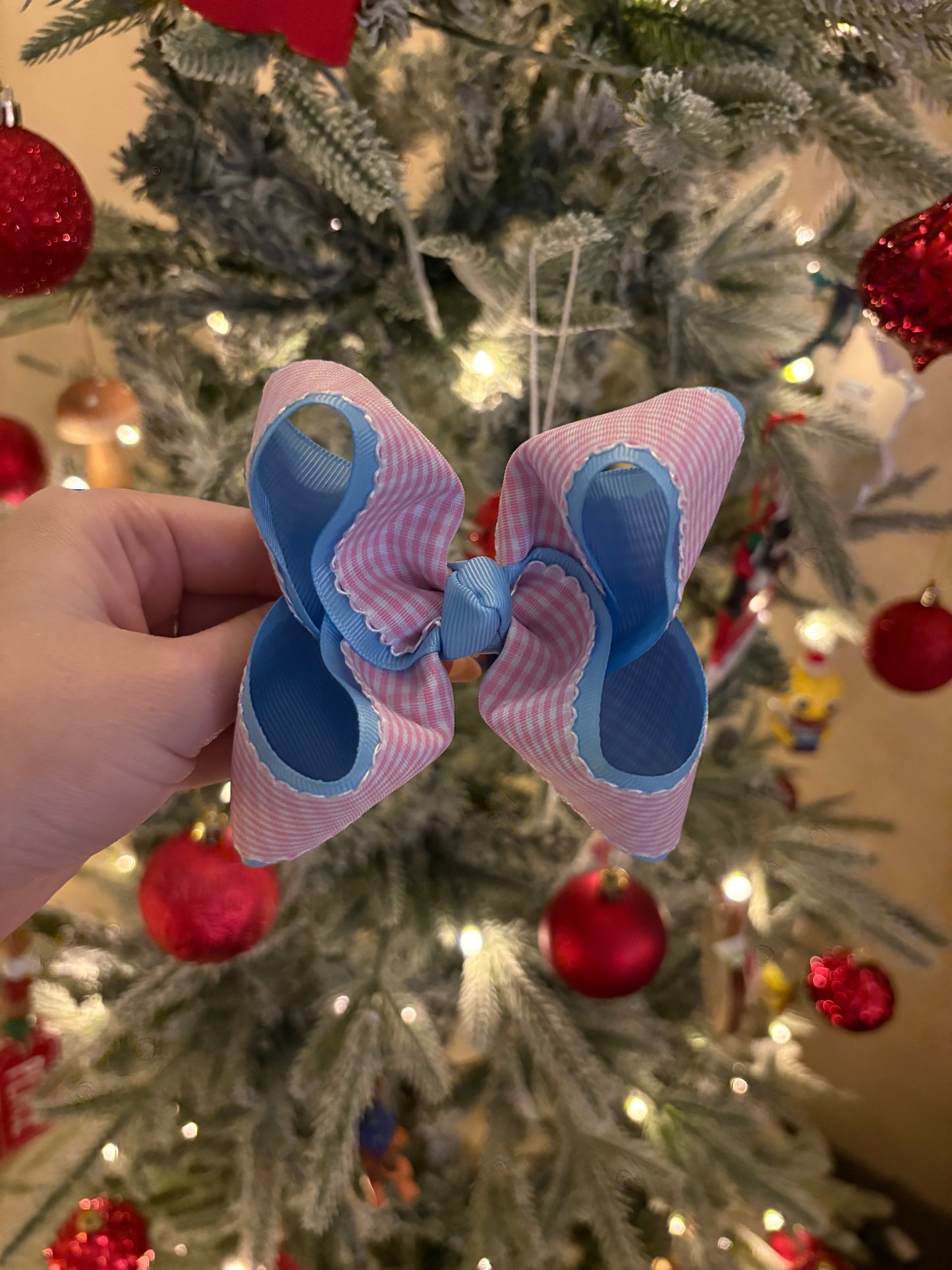 Blue & Pink Plaid Boutique Bow - 4 inches