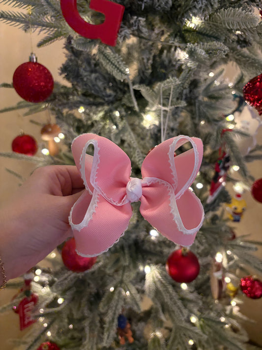Pink and White Boutique Bow - 4 inches