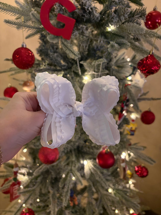 White Ruffle Boutique Bow - 5 inches