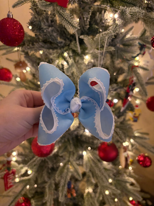 White and Blue Boutique Bow - 4 inches