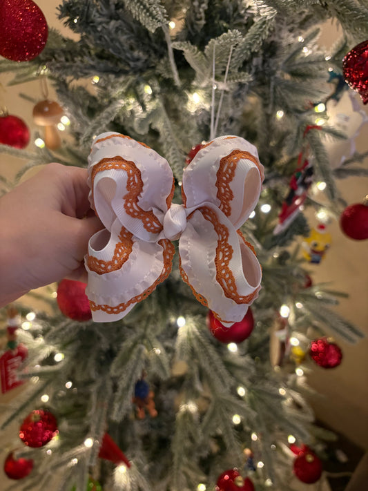 White & Orange Boutique Bow - 4 inches