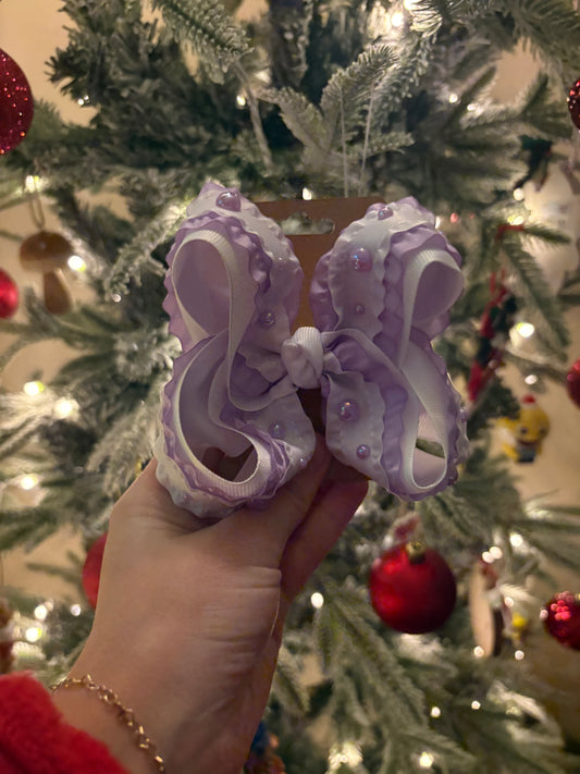 Purple Pearl Ruffle Boutique Bow - 4 inches