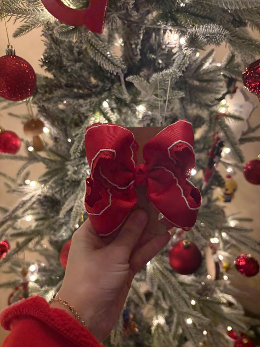 Red Moonstitch Boutique Bow - 4 inches