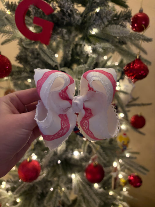 Shocking Pink Lace & Moonstitch Boutique Bow - 4 inches