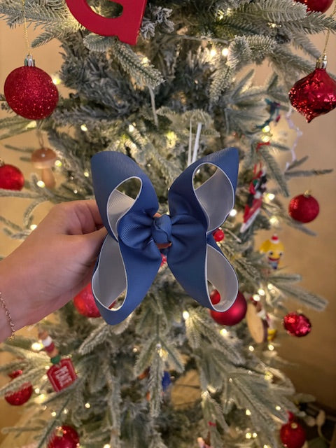 Dusty Blue & White Boutique Bow - 5 inches